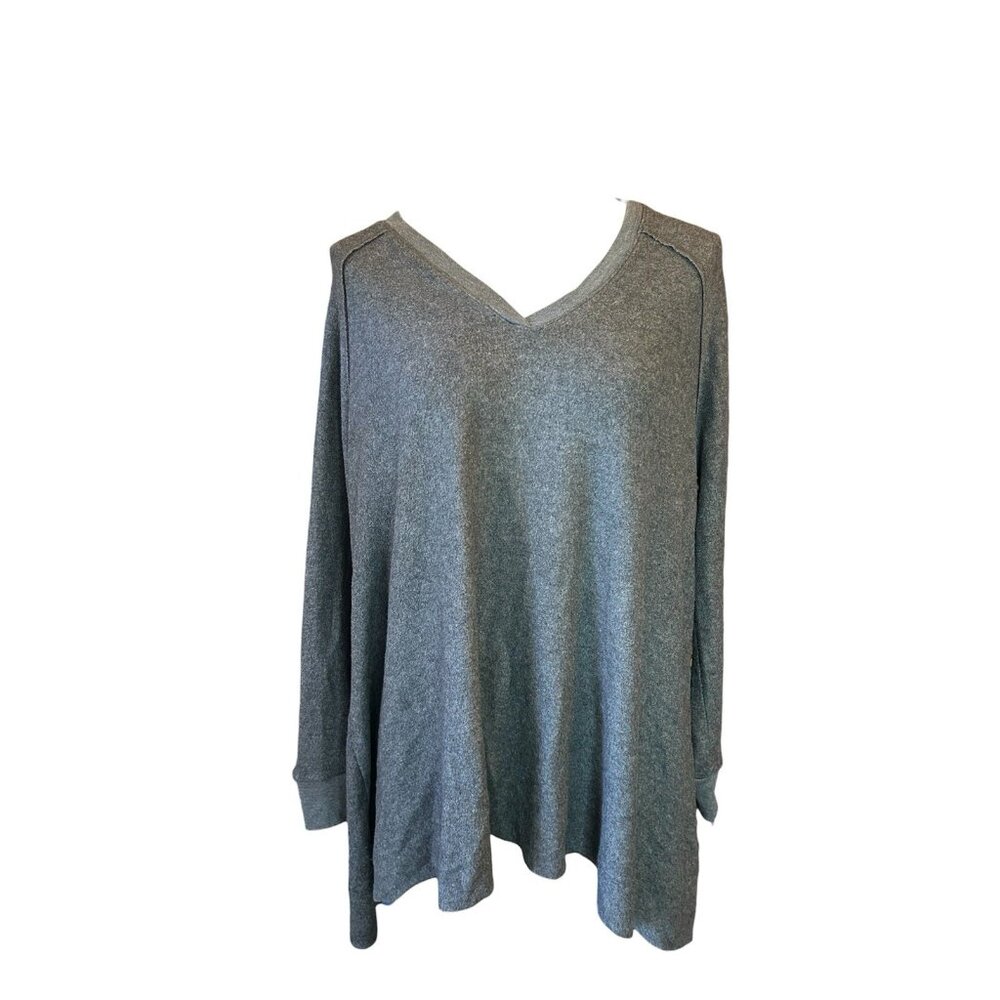 Aerie Just Add Leggings Long Sleeve V-Neck‎ Soft Sweater Tunic Heathered Gray S